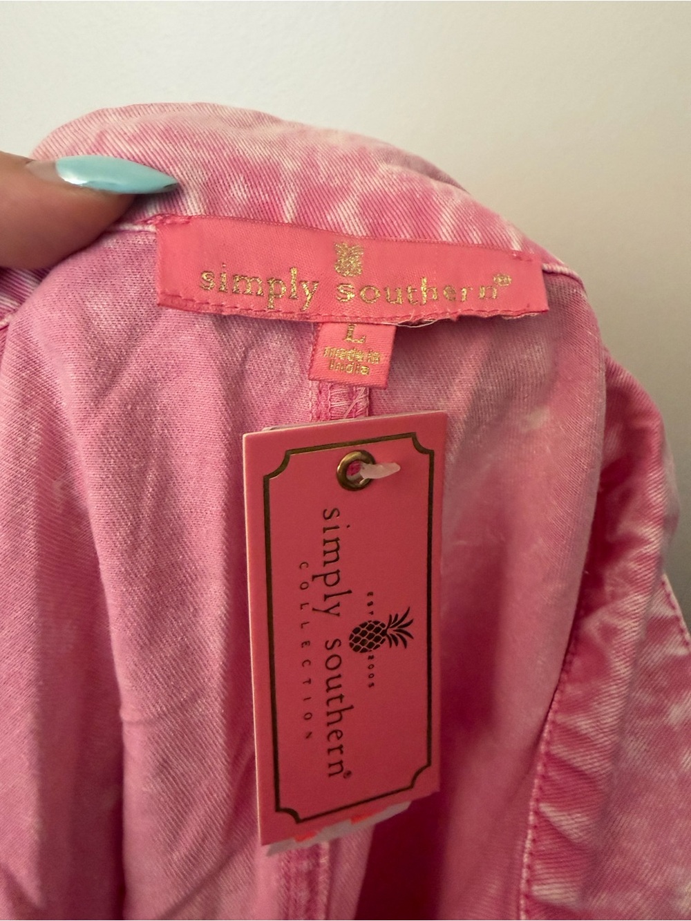 Simply Southern Denim Romper Pink - Picture 4 of 6
